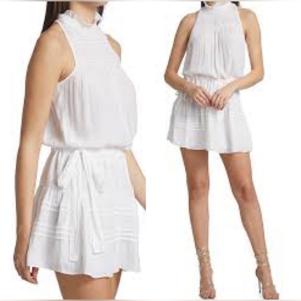 Ramy Brook White sheer mini  Lynn Dress with Tie NEW M, L